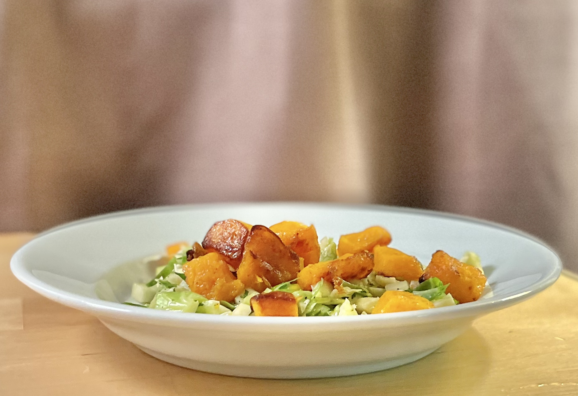 Brussels Sprout Slaw with Roasted Butternut Squash & Maple-Shallot Vinaigrette